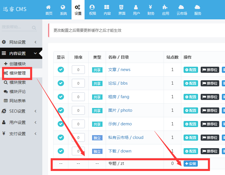 迅睿CMS如何创建专题模块